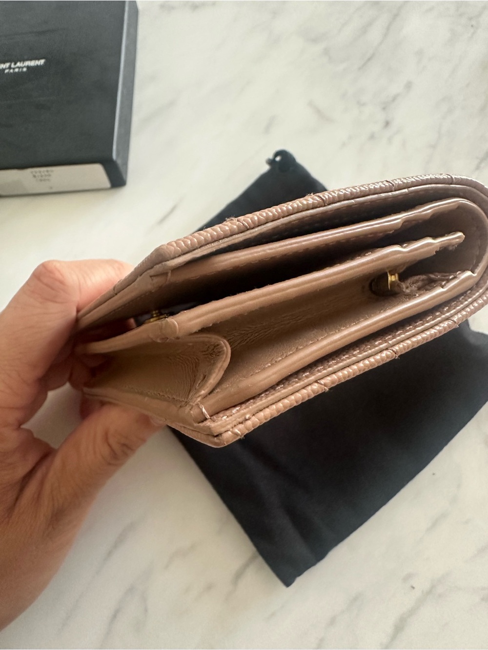 Saint Laurent Small Quilted Wallet in Tan/Beige with Gold YSL Logo - Picture 10 of 11